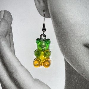 Two Tone Green and Yellow Gummy Bear Earrings on Fishhook Style Finding